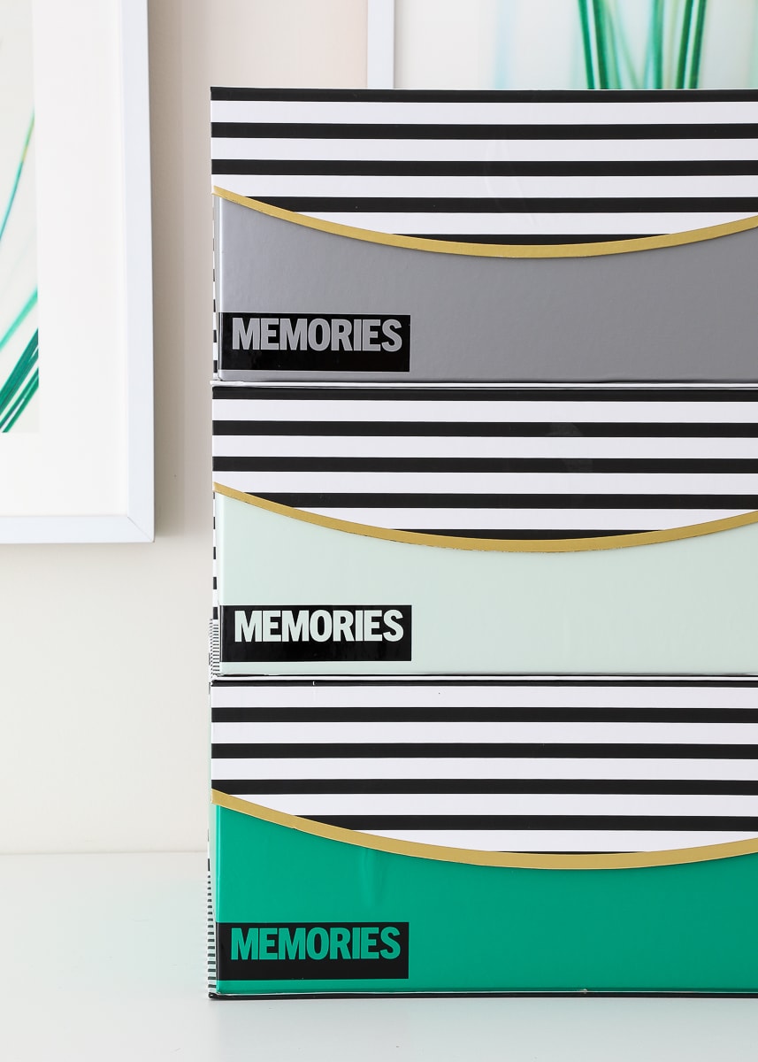 Memory Boxes with black vinyl labels