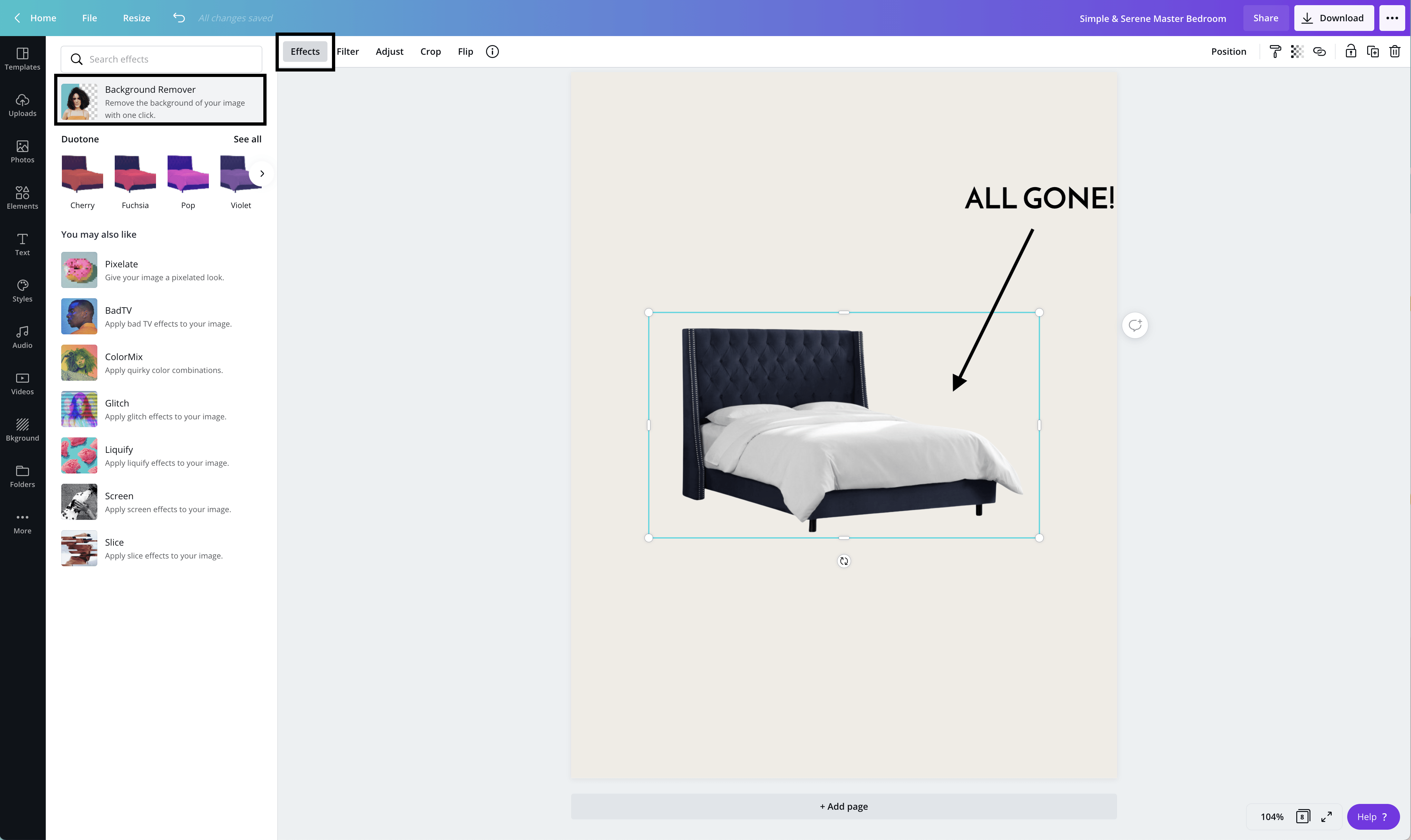 A screen view of Canva Pro showing how to remove a background from an image