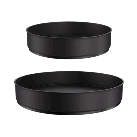 2 black round storage containers