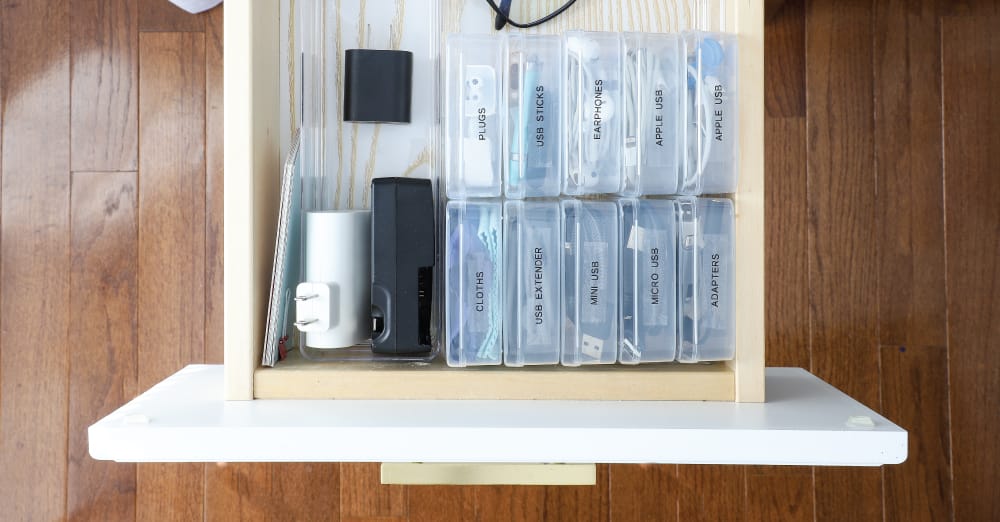 Clear Acrylic Cable Organizer with Lid, Desk Drawer Accessory