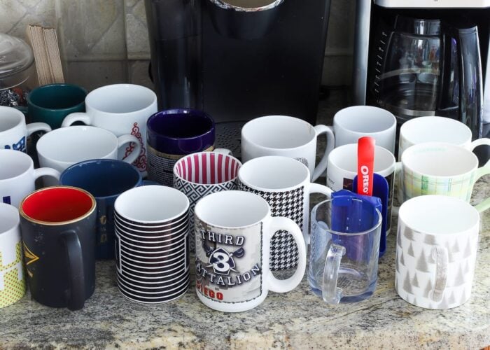 Collection of coffee mugs on a counter