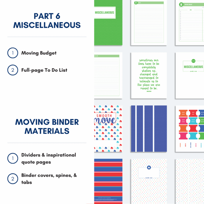 Sample pages of Part 6 - Miscellaneous of the Smooth Move Printable Moving Binder