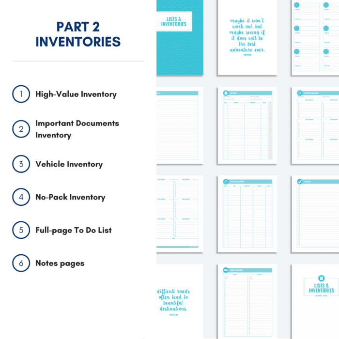 Sample pages of Part 2 - Inventories of the Smooth Move Printable Moving Binder