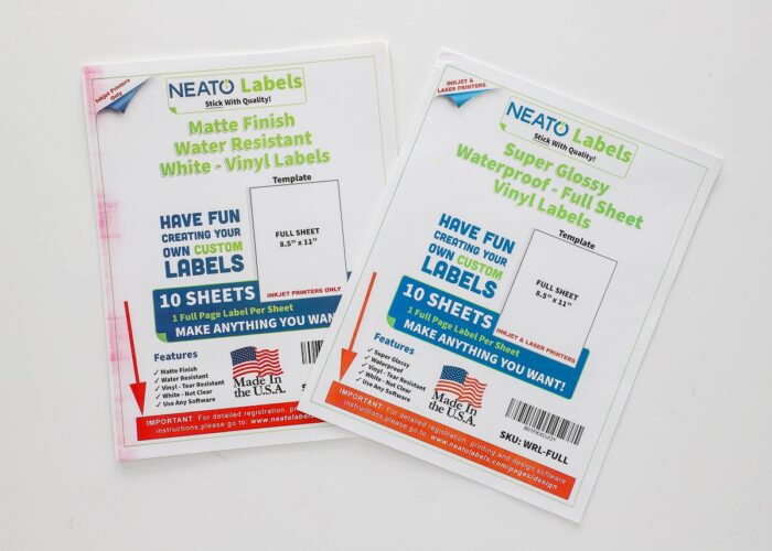 2 packages of Neato Waterproof Vinyl Labels