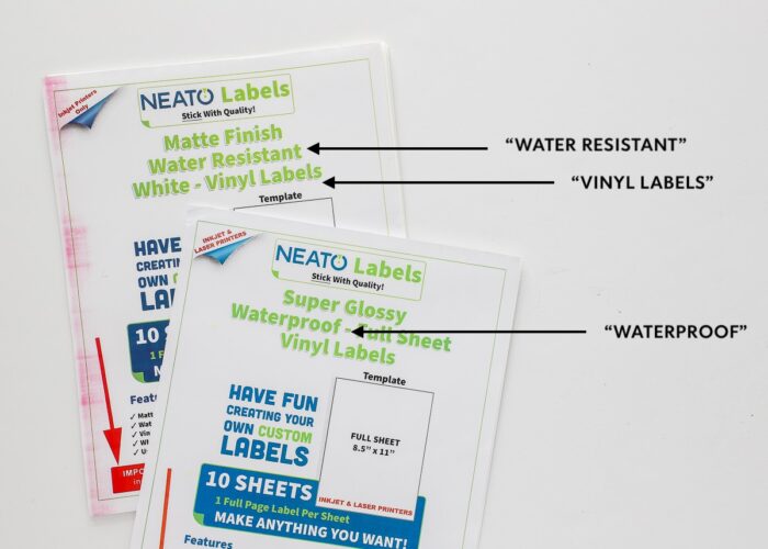 2 packages of Neato Waterproof Vinyl Labels