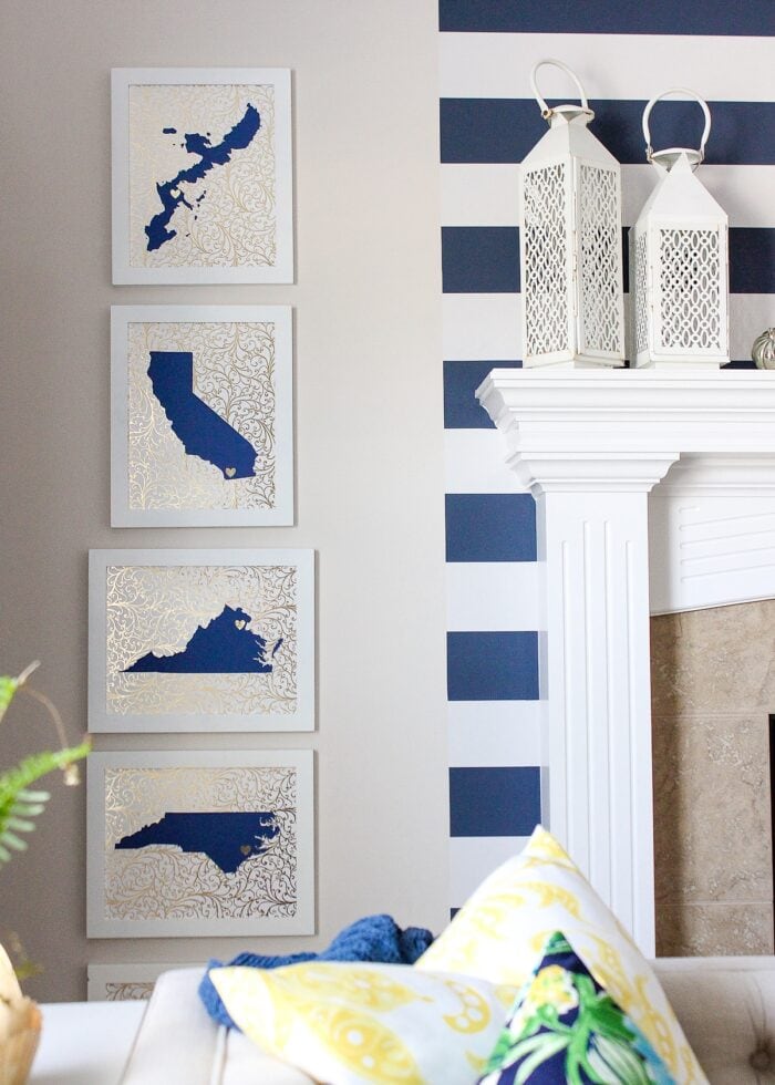 Wall with blue State Art prints