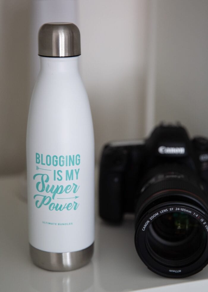 Blogging water bottle with camera.