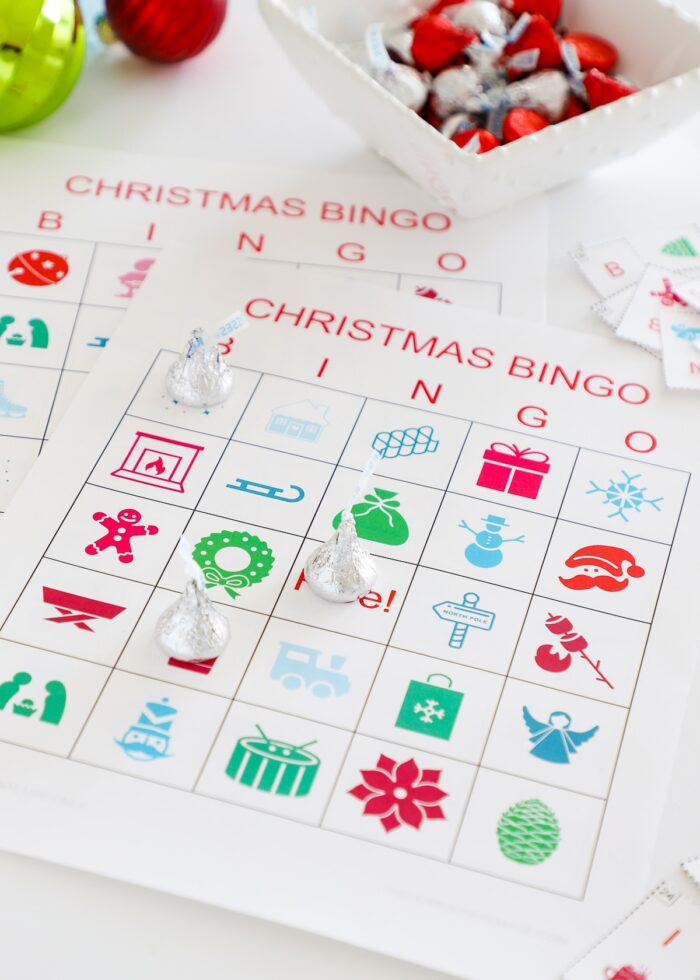 Printable Christmas Bingo Cards with Hershey Kisses