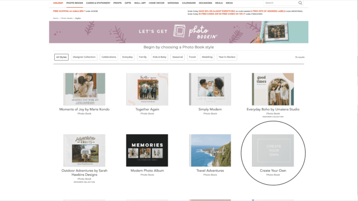 Screenshot of Shutterfly for making Family Photo Book
