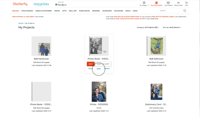 Screenshot of Shutterfly for making Family Photo Book