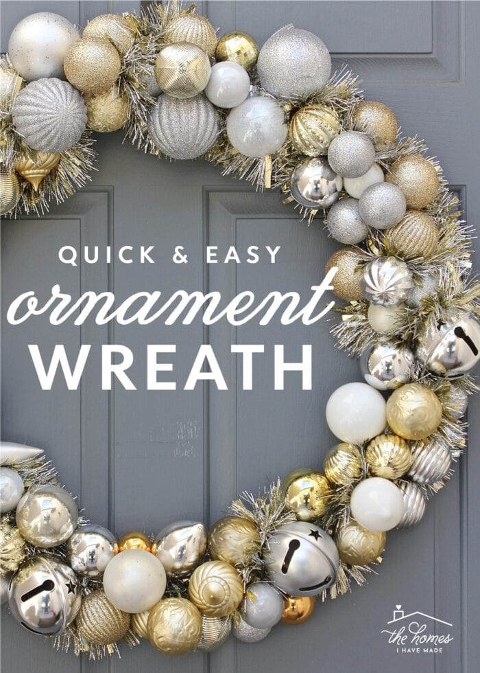 Gold, silver, and white ornament wreath