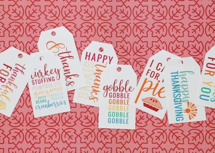 Thanksgiving Thanksgiving Leftovers Labels printed onto Avery tags against a red backdrop.