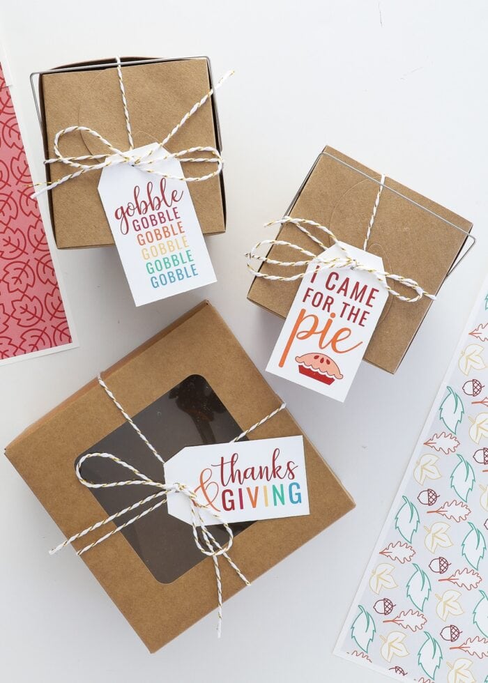 Thanksgiving leftovers boxes with printed tags.