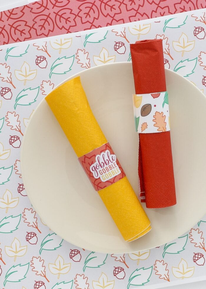 Thanksgiving placemats, napkin rings, and labels made with paper.