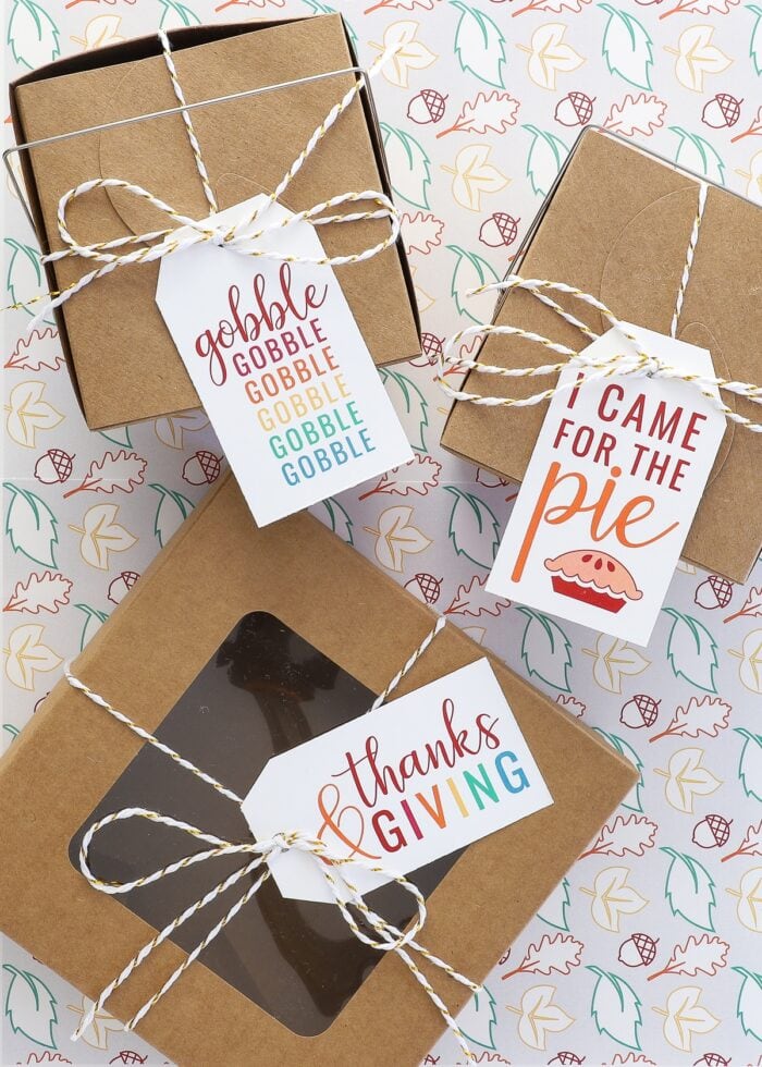 Thanksgiving leftovers boxes with printed tags.