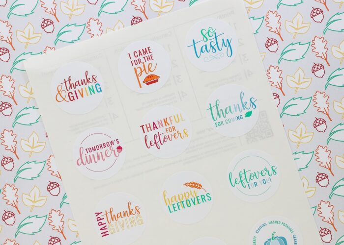 Thanksgiving Thanksgiving Leftovers Labels printed onto Avery sticker sheets.