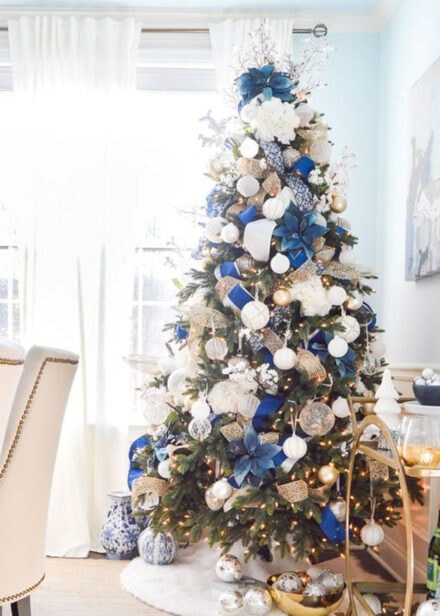 Blue and white Christmas decorations