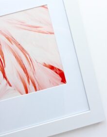 Flamingo Print in white frame with square mat
