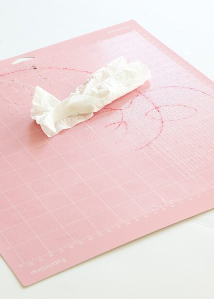 A Cricut FabricGrip Mat shown with a baby wipe