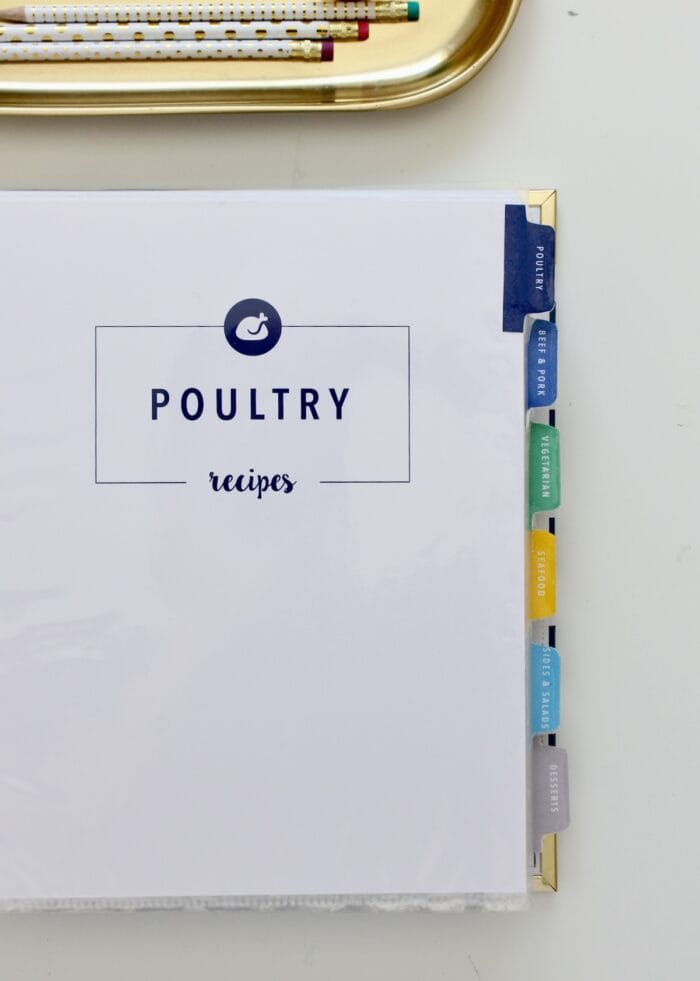 A recipe binder open to Poultry recipes