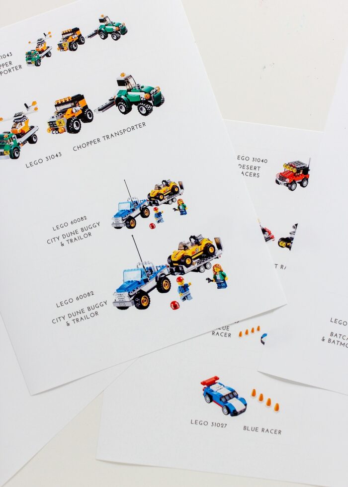LEGO labels printed onto white paper