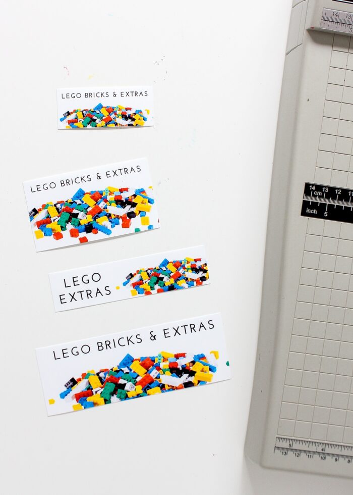 LEGO Labels cut apart with a paper trimmer