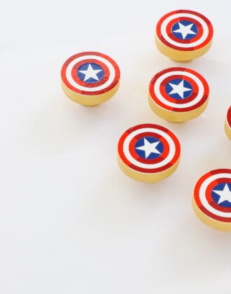 Wooden knobs with Captain America shield design