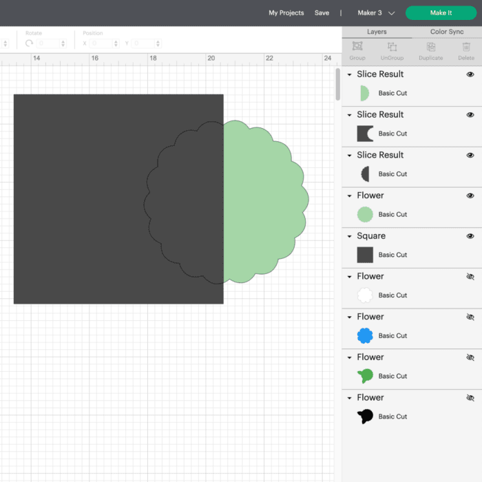 Cricut Design Space screenshot of Slice function
