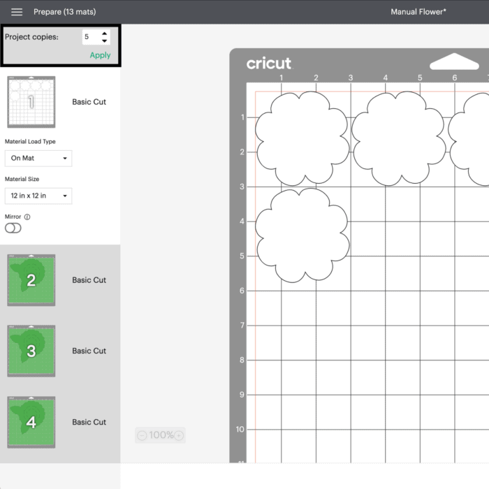 Cricut Design Space screenshot of cutting mat preview