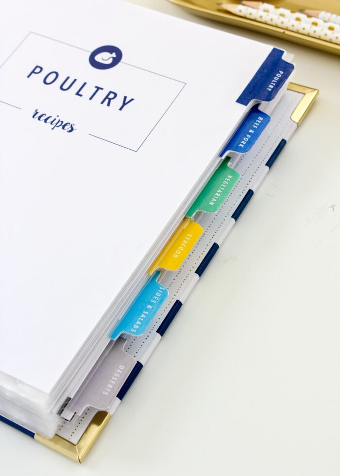 Recipe Binder with tabbed dividers