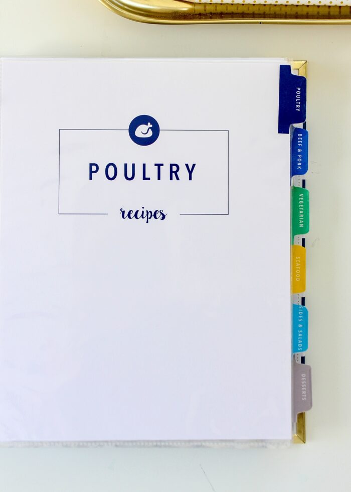 Recipe binder opened to Poultry category