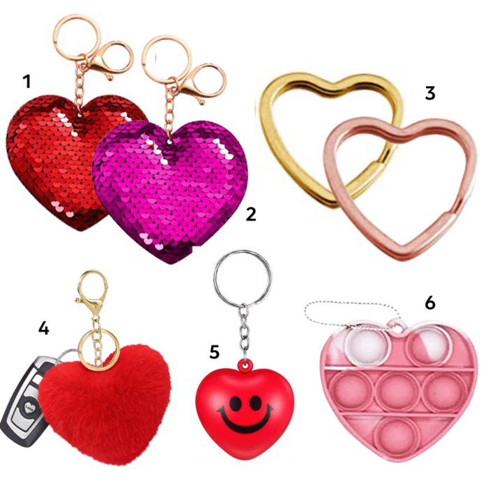 A variety of heart-shaped keychains