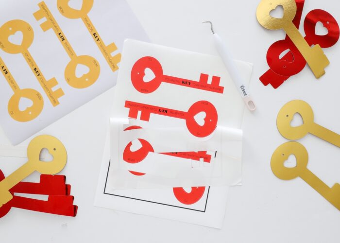 Red Valentine keys printed onto sticker paper