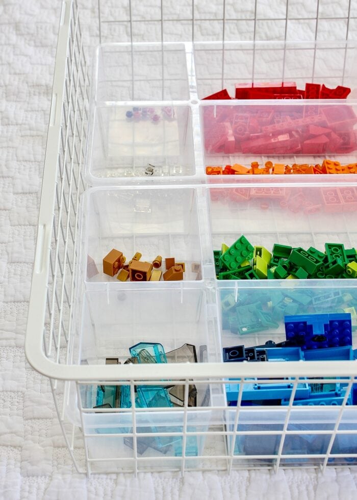 LEGO bricks organized by color