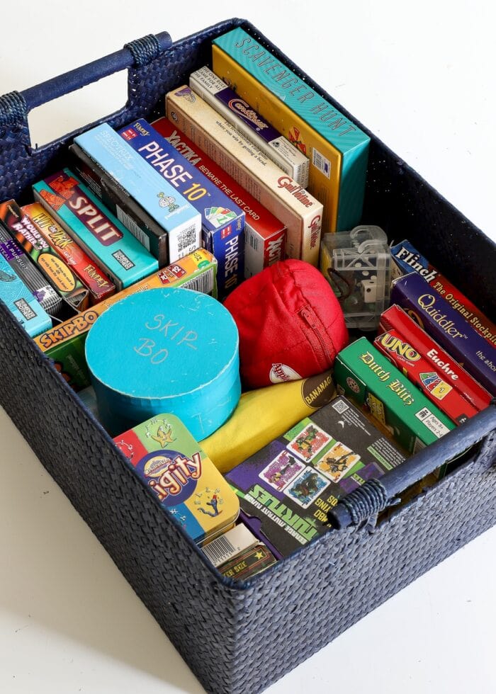 Toy Storage Ideas: Small games stored in a basket