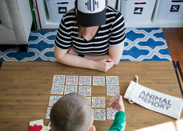 Mom and child playing memory game