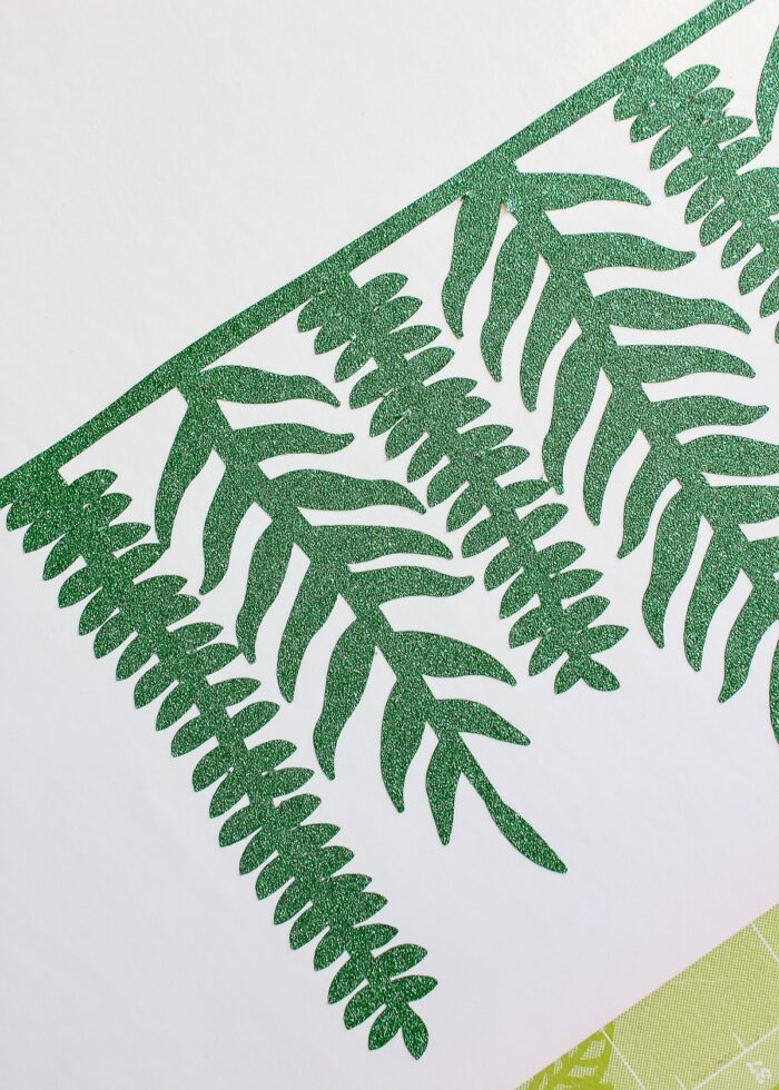 Seaweed design cut in green glitter vinyl