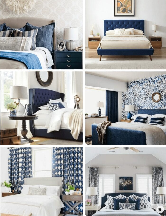 Collage of navy blue bedrooms