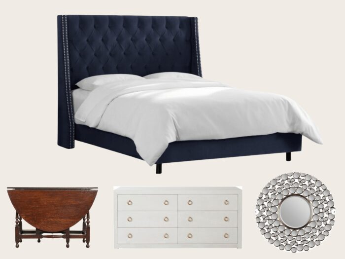 Design board with navy blue bed