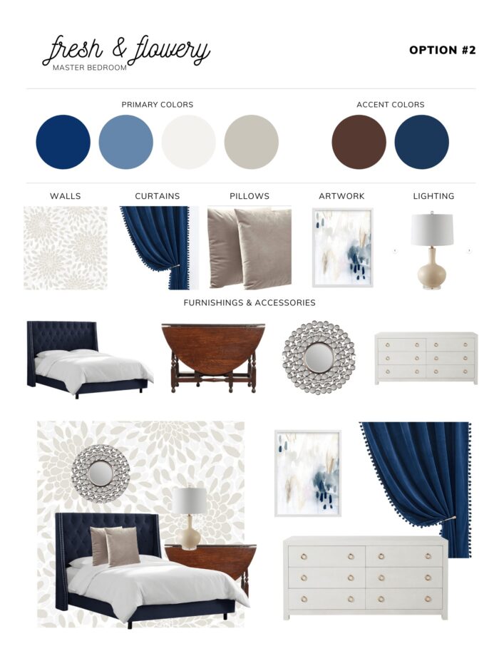 Design board with navy blue bed