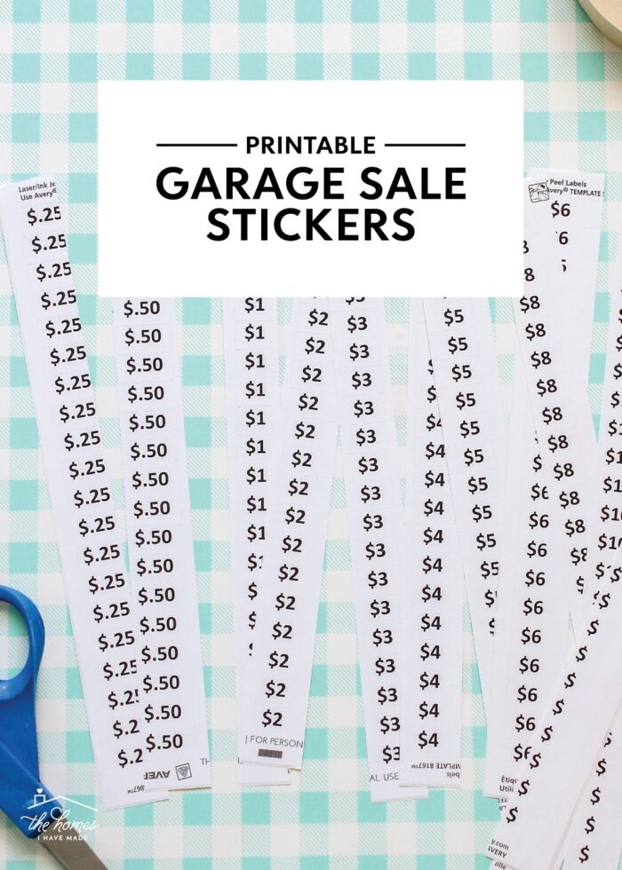 Printable Garage Sale Price Tags on a blue checkered background