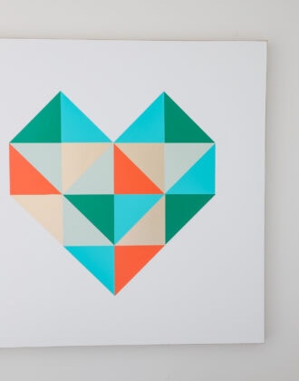 Patchwork heart artwork made with vinyl on canvas