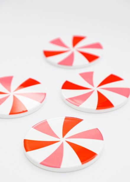 Peppermint Coasters decorated with Cricut Infusible Ink Transfer Sheets