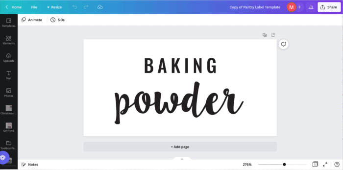 Screenshot of Printable Pantry Labels being edited in Canva