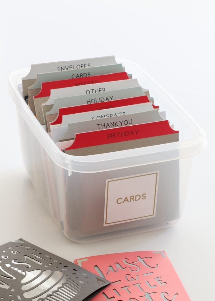 Greeting card organizer with dividers