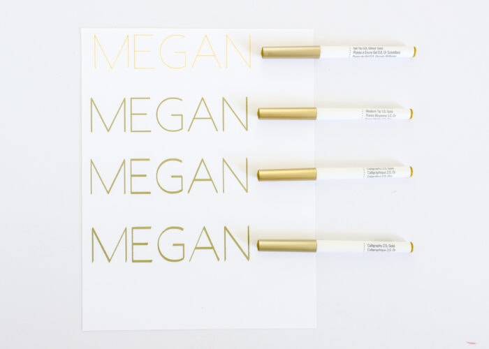 Four examples of the name Megan drawn with different Cricut Pens