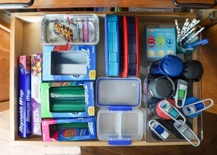 Lunch packing station in a kitchen drawer