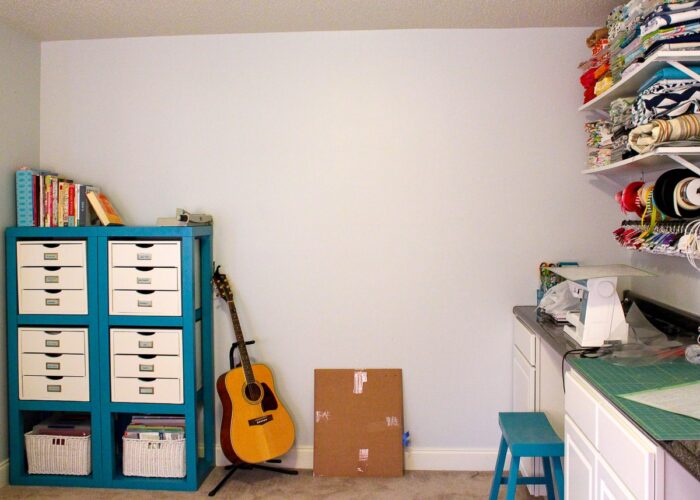 Blank wall in a home craft room