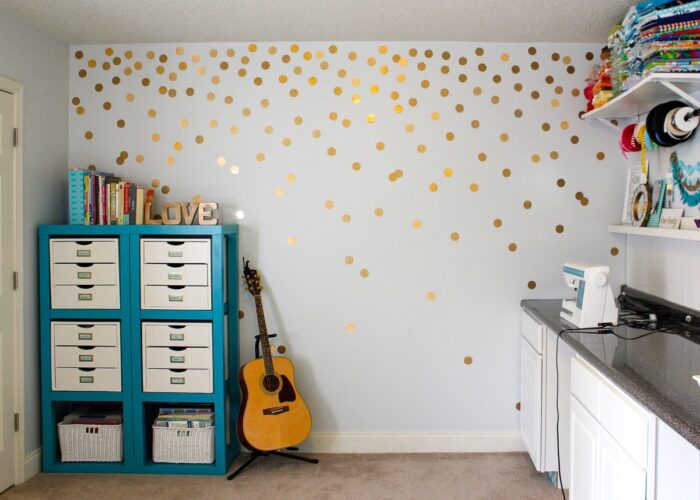 DIY Polka Dot Wall in a craft room