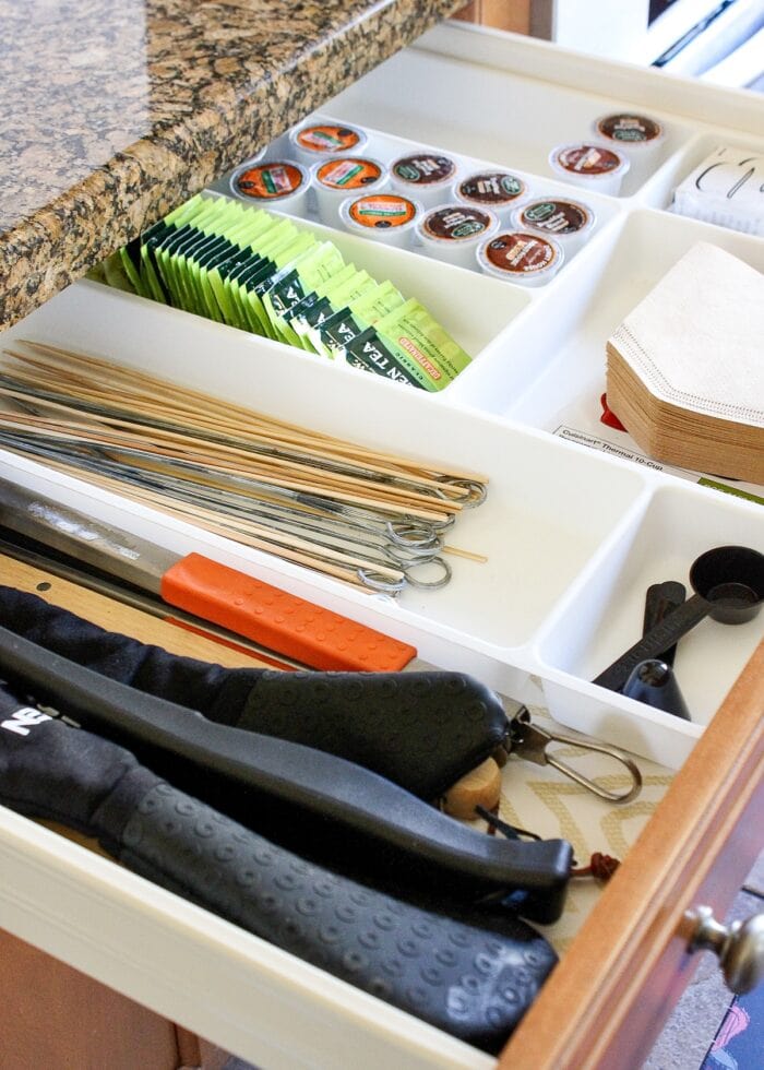 discard commercial package when organizing kitchen drawers